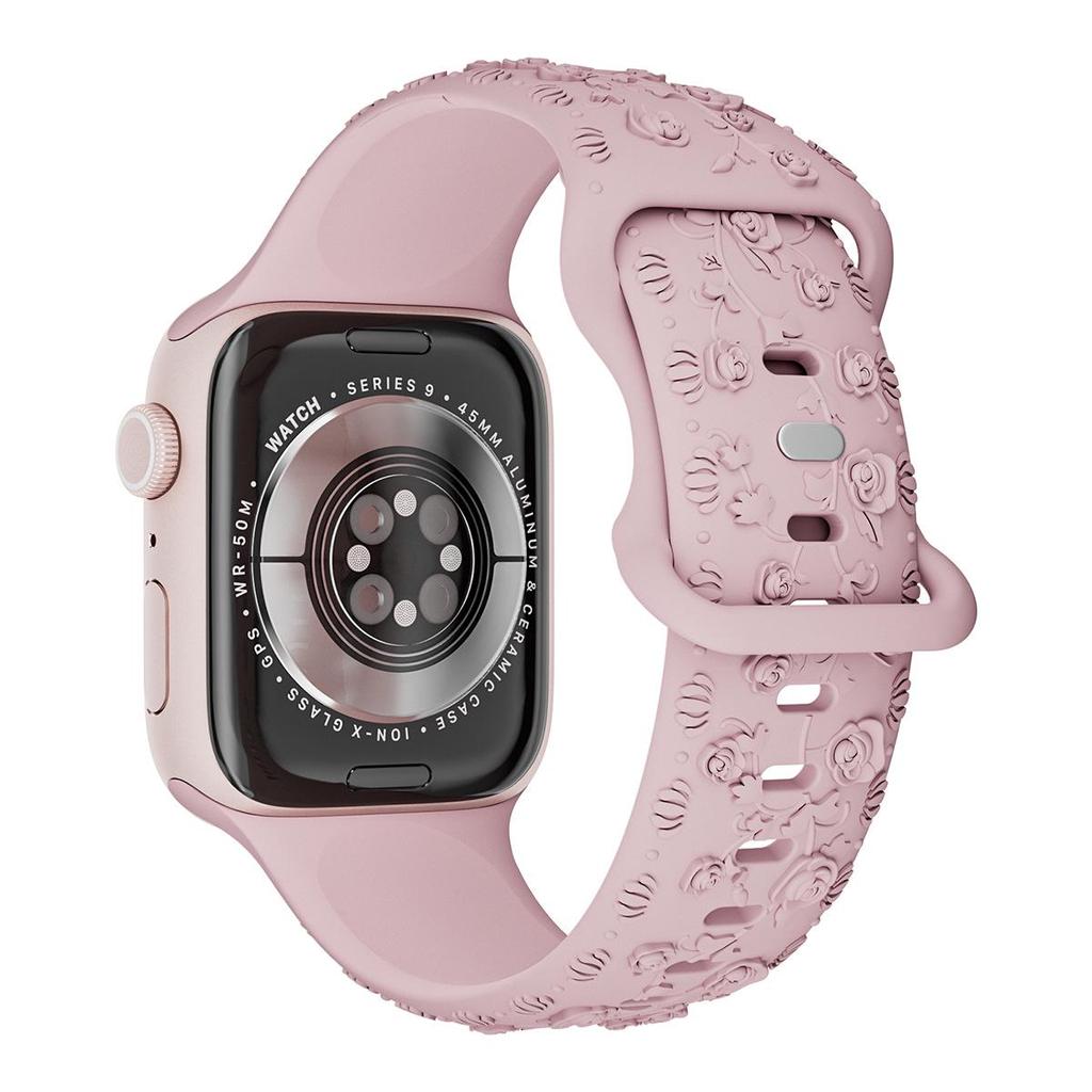 Силиконовый ремешок с тиснением в виде цветка розы для Apple Watch 9 Ultra