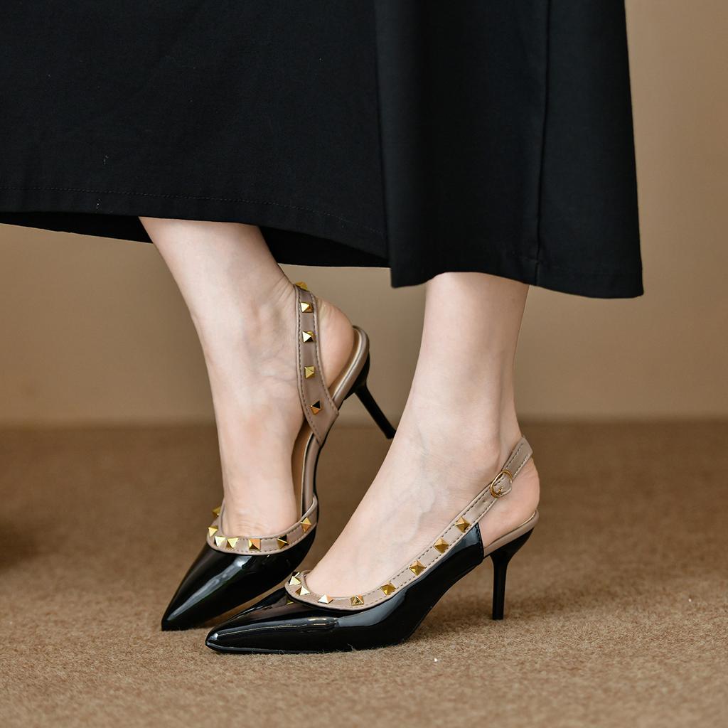Rivet Pointed Thin Heel High Heels Women's New Summer Simple Temperament Bag Head Empty Word with Sandals