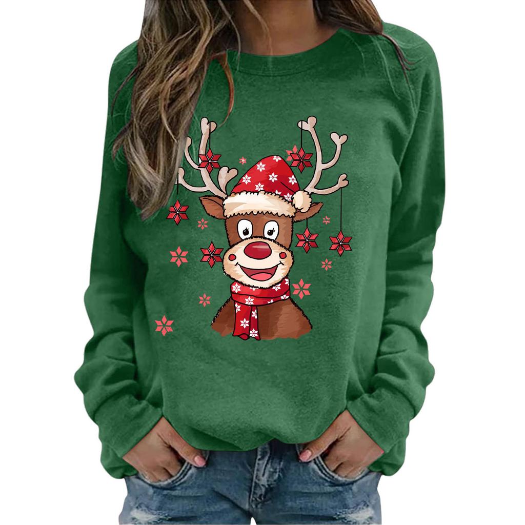 Chirstmas Print Crewneck Sweatshirt Women Fall And Winter Long Sleeve Loose Casual Tee Tops Female Pullover Oversized