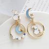 New 2023 Sweet Geometric Circular Drop Earrings for Women Long Asymmetric Fine Moon Rabbit Cute Fashion Earrings