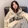 Zipper Cardigan Casual Sports Gray Hooded Sweatshirt for Women In Autumn and Winter New Style Plush Thickened Thermal Jacket