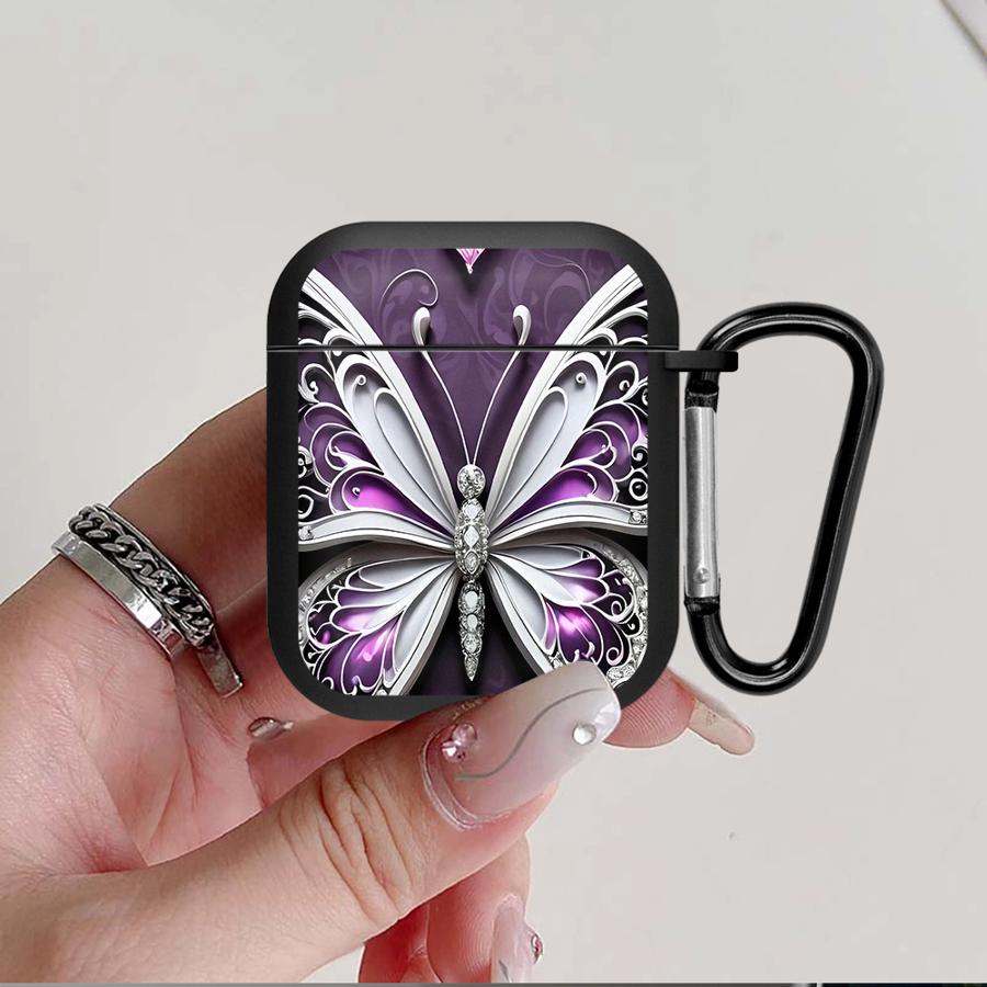 Purple Butterfly And The Flower Case For Airpods 1 2 Pro Pro2 Pro3 4 3 Earphone Cases Cover