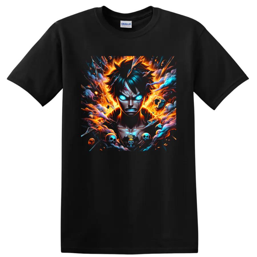 Monkey D Luffy Gear 5 Anime T Shirt w/ Fire Lightning Pirate Skull Graphic Tee