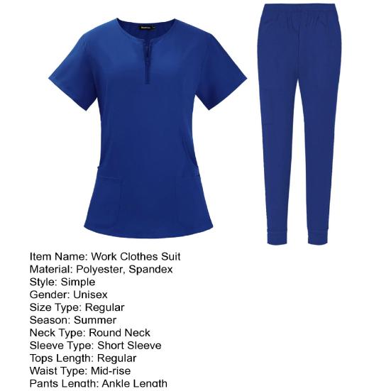 2 шт./компл., комплект женской больничной формы, комплект с круглым вырезом, застежкой-молнией, короткими рукавами, карманами, топ, брюки с эластичной резинкой на талии, быстросохнущий больничный стоматологический костюм медсестры