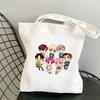 Korean Style Letter Print Canvas Tote Bag for Women Men Fashionable Shoulder Handbag Trendy Daily Shopping Bag KTB