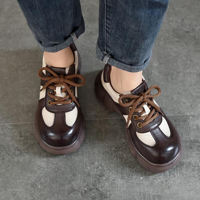 Johnature Женская обувь из натуральной кожи в стиле ретро на толстой подошве, туфли-лодочки с круглым носком на шнуровке, разноцветные туфли на платформе