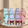 1PC Happy Wreath Girl Bow Decor 750ml Color Plastic Sports Water Bottle Leakproof Flip Straw Lid Suitable for Sports Office Home Use