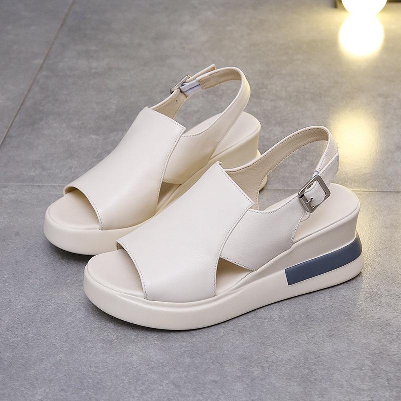 Summer Wedge Shoes for Women Sandals Solid Color Open Toe High Heels Casual Ladies Buckle Strap Fashion Female Sandalias