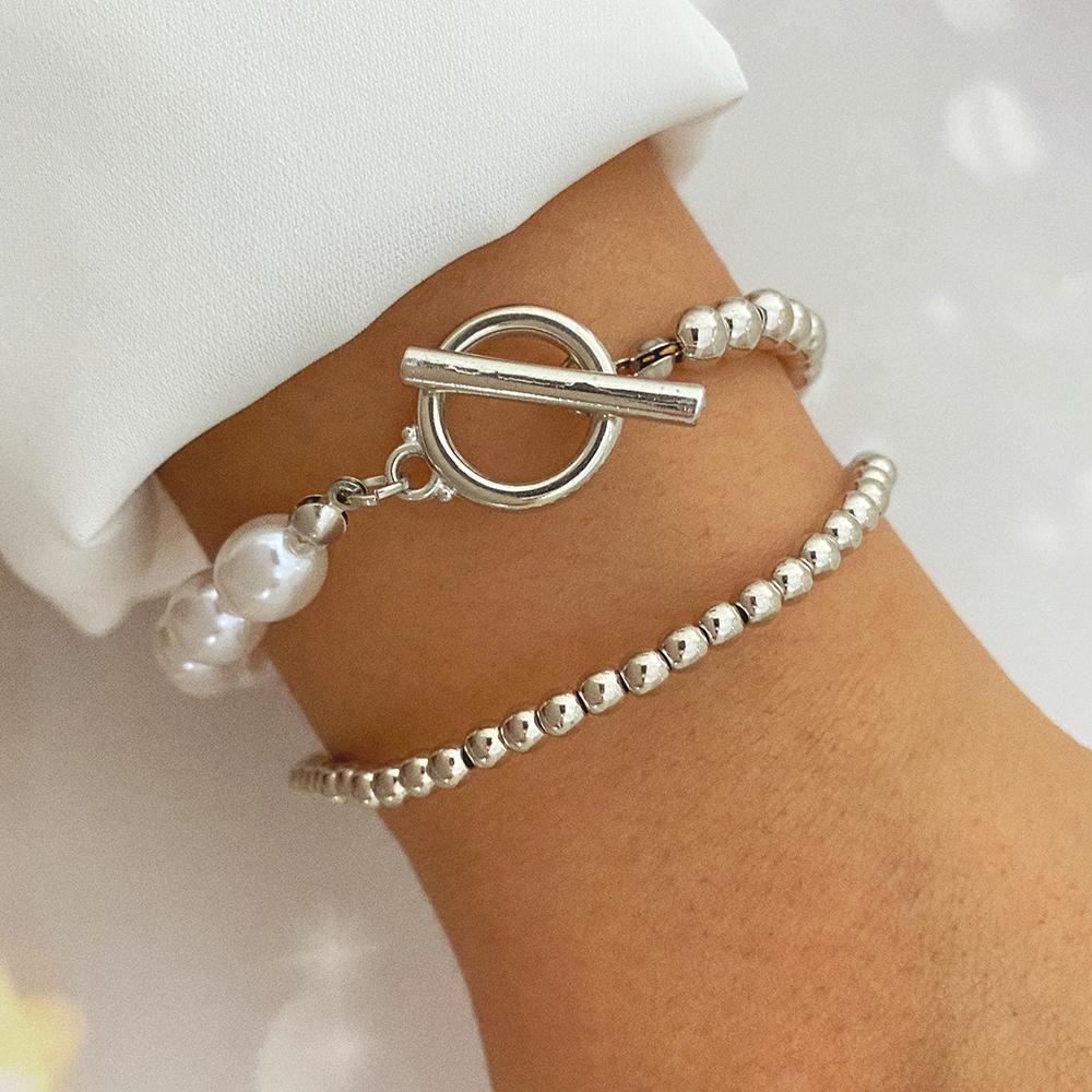 Simple Double Layer Ball Chain Stacked Bracelet Jewelry Versatile OT Buckle Bracelet
