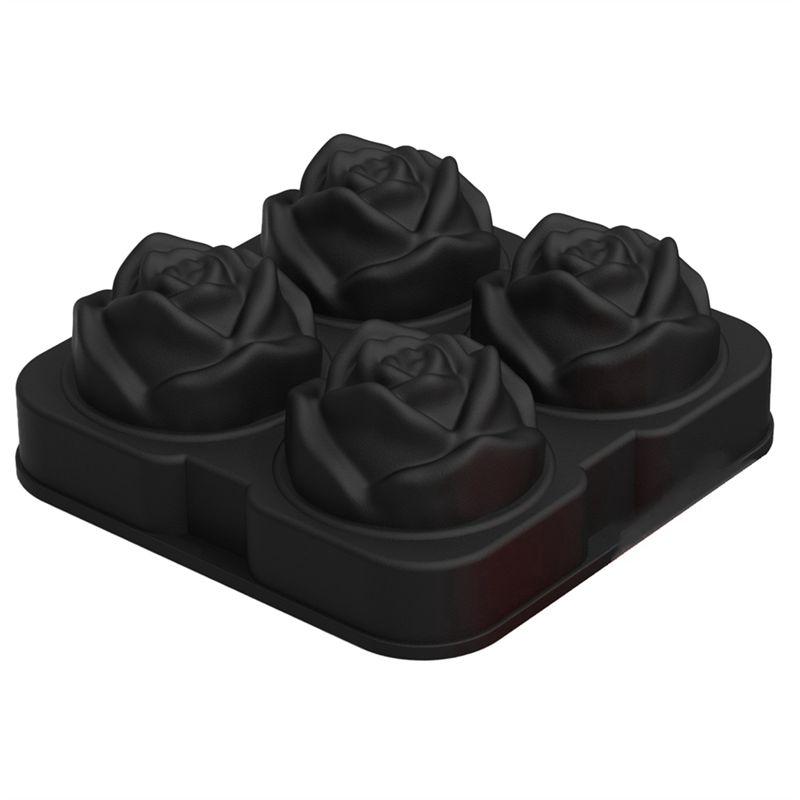 AEE2-Rose Ice-Cube Tray With Funnel, Makes Four Rose Shaped Ice-Cubes, Easy Release Ice Ball Maker Durable Easy To Use