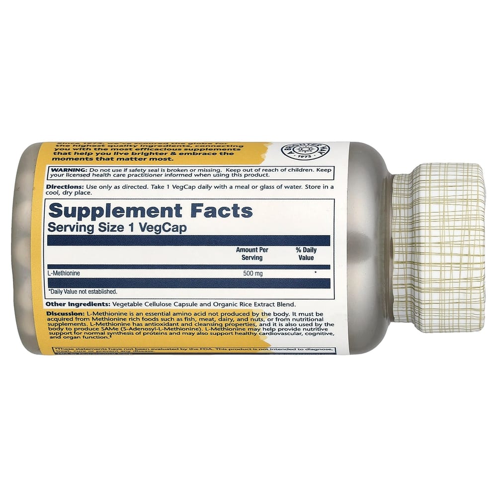 Solaray L-Methionine 500mg Veggie Capsules, 30 Count