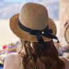 Summer Bow Woven Hollow Breathable Hat Sun Hat Women's Sun Protection Versatile Beach Straw Woven Basin Hat