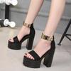Fashion Bling Ultra High Heels Summer Shoes Dress Party Open Toe Suede Leather Platform Chunky Sandals Woman Thick Bottom