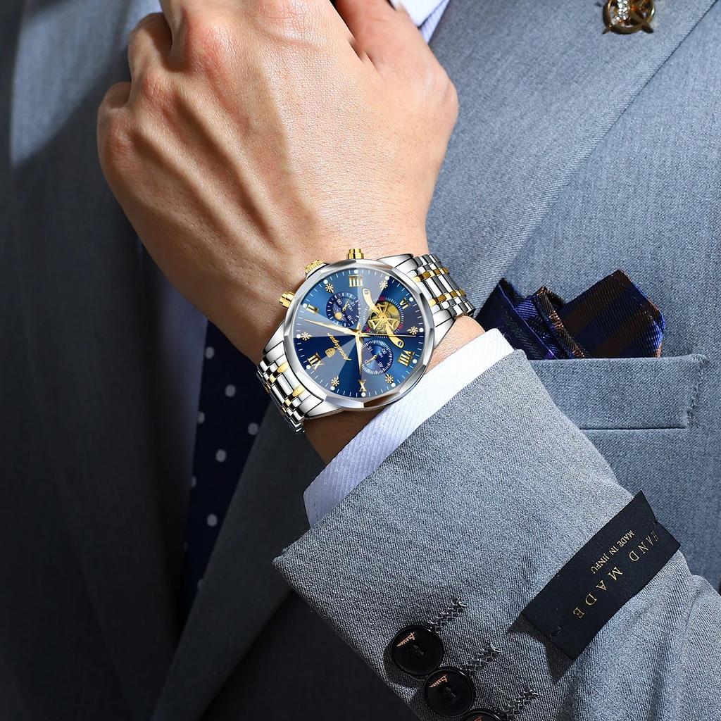 Мужские часы Многофункциональный хронограф Кварцевые часы Часы с фазой Луны для мужчин Водонепроницаемые Мужские подарки Reloj