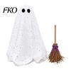 Adjustable Tripod Ghost Stand Halloween Decoration with Broom, Spooky Sequins Mesh White Ghost, Cute Indoor Outdoor Decor Standing for Party,