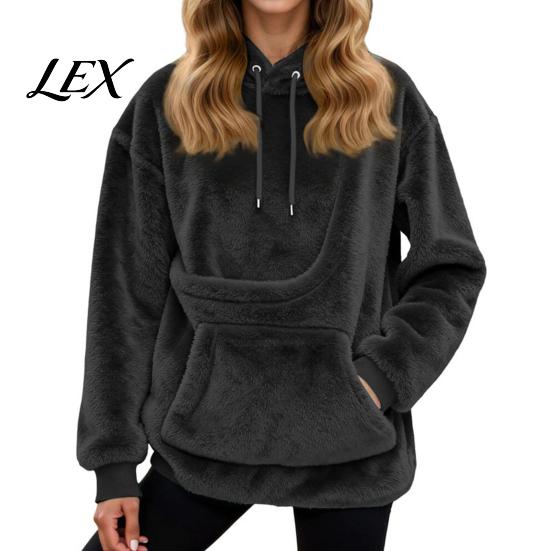 Casual Winter Hoodie Women Pet Pouch Hoodie, Oversized Fuzzy Hooded Sweatshirt with Kangaroo Warm Fleece Pullover Top Pouch, Dog Cat Carrying for Fall