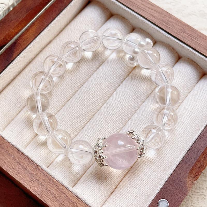 Original natural crystal white crystal single circle powder crystal top bead bracelet, simple style light luxury women's jewelry