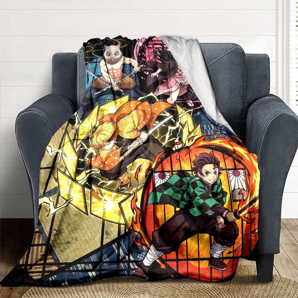Demon Slayer Anime Print Flannel Blanket High Quality Warm Comfortable Cover for All Seasons Perfect for Gifts Home Decor