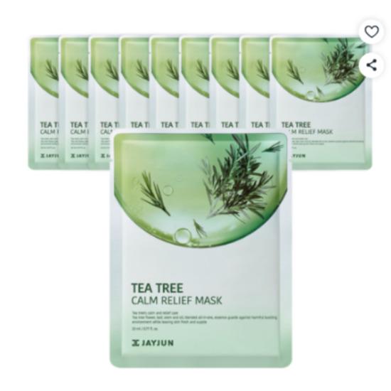 JAYJUN Tea Tree Calm Relief Mask 1STEP Soothing Hydrating Sheet Mask 10pcs