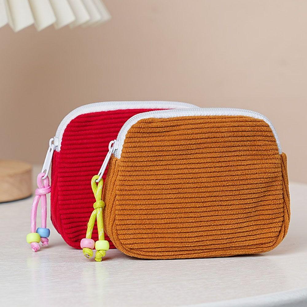 Fashion Corduroy Cosmetic Bag Portable Zipper Sanitary Napkins Organizer Small Wallet