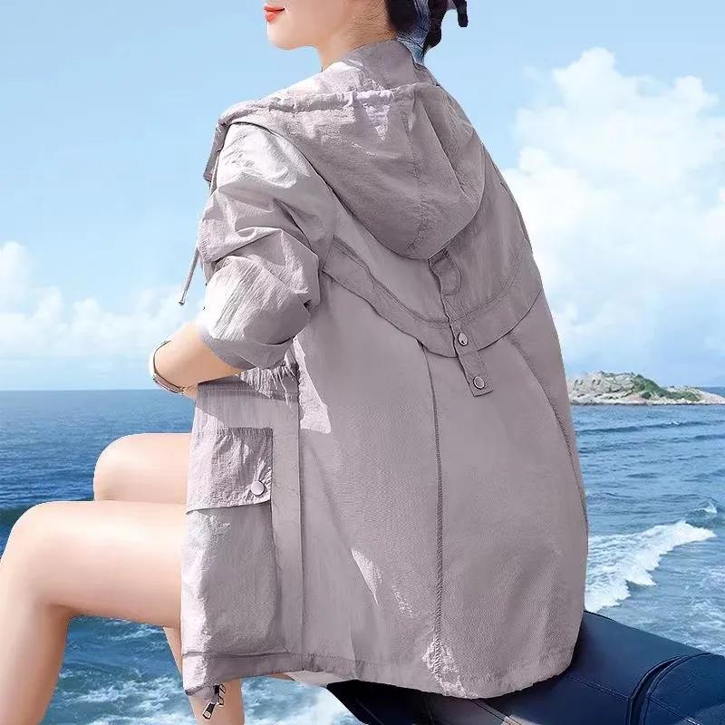 Солнцезащитная одежда с капюшоном, женская тонкая короткая куртка, летняя дышащая универсальная одежда в западном стиле с солнцезащитным фактором для кожи