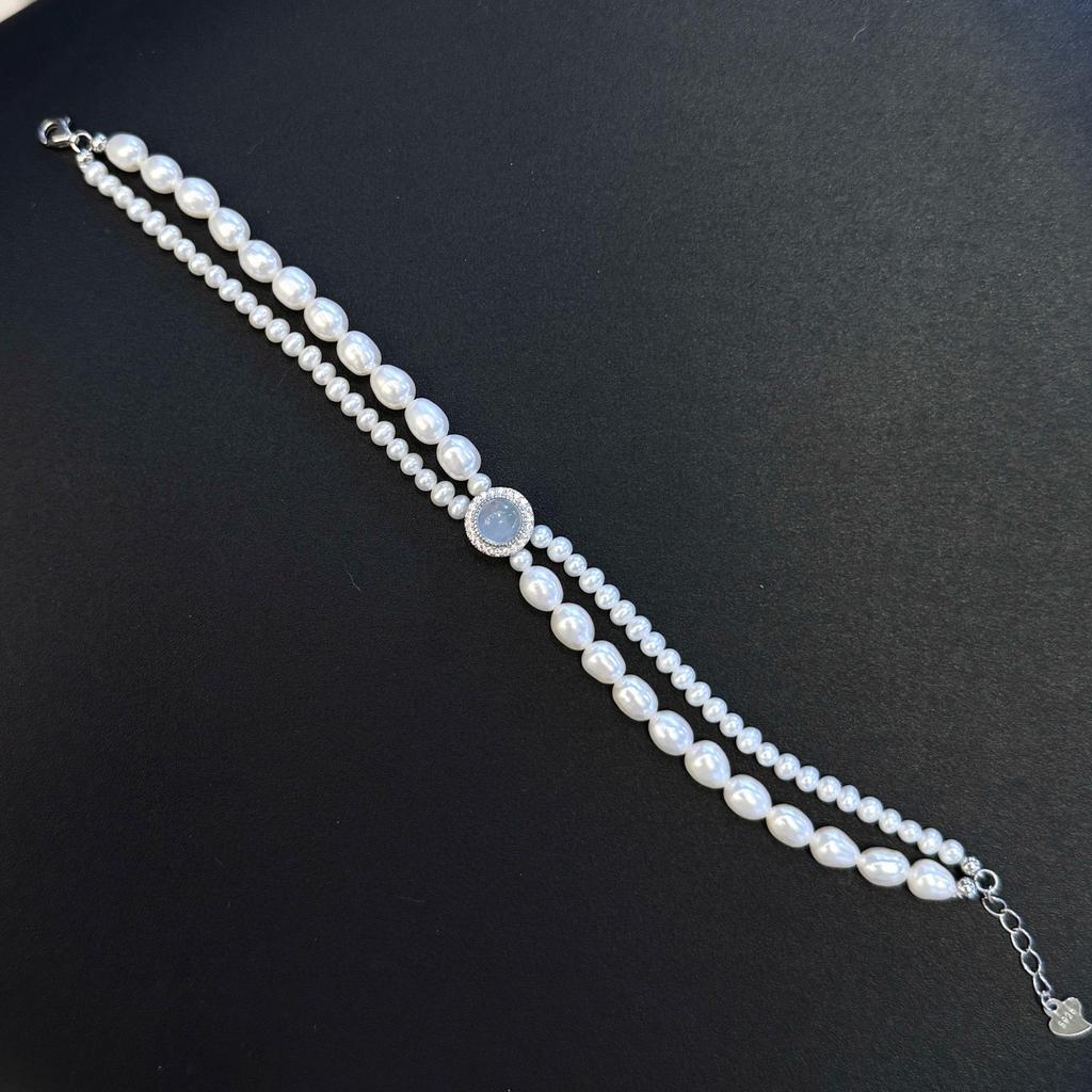 S925 Sterling Silver Aquamarine Natural Freshwater Pearl Bracelet Women's Fashion High Sense Beaded Temperament Hand Jewelry Stacked Wear 2026