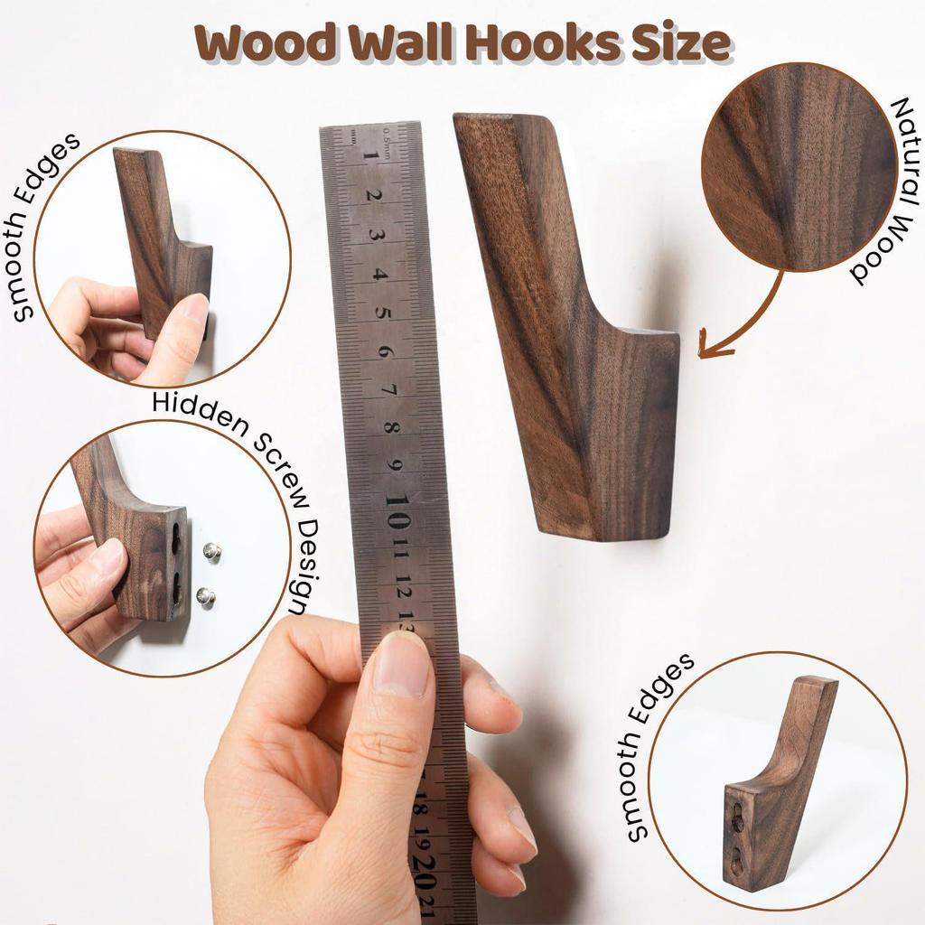 Black Walnut L-Shaped Solid Wood Coat & Hat Hook - Nordic Wall-Mounted Door Hook