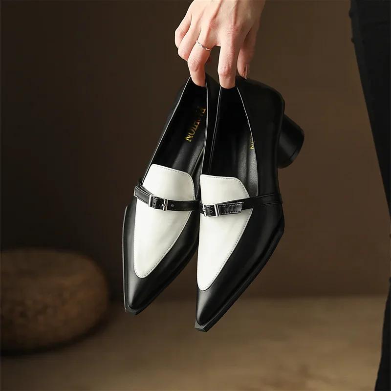 Мода 2024 года, новый летний стиль, модные удобные износостойкие туфли с пряжкой на толстом каблуке средней высоты, женские одинарные туфли