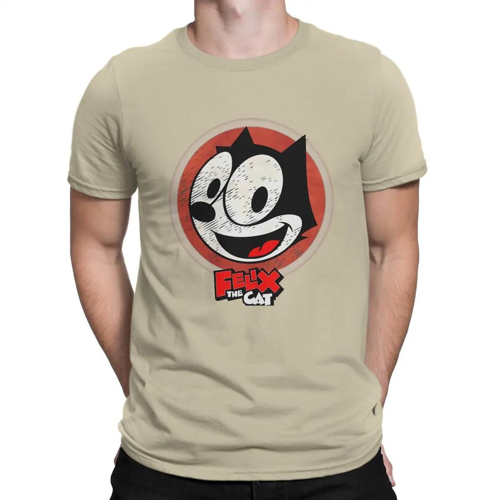 Vintage Good T-Shirts for Men Round Neck Pure Cotton T Shirt F-Felix The Cat Cartoon Short Sleeve Tee Shirt Birthday Present