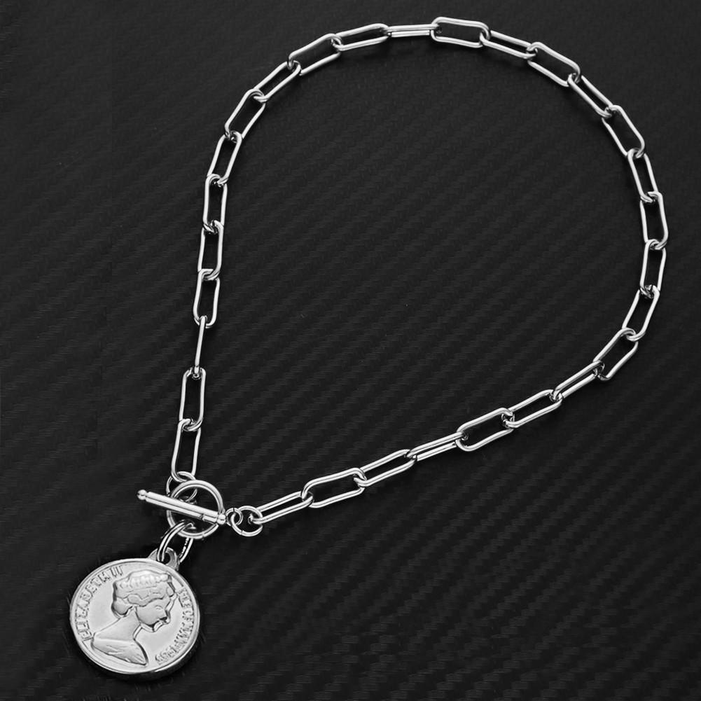 Минималистичное ожерелье-чокер из нержавеющей стали в виде скрепки с круглым кулоном Леди Свобода и застежкой OT