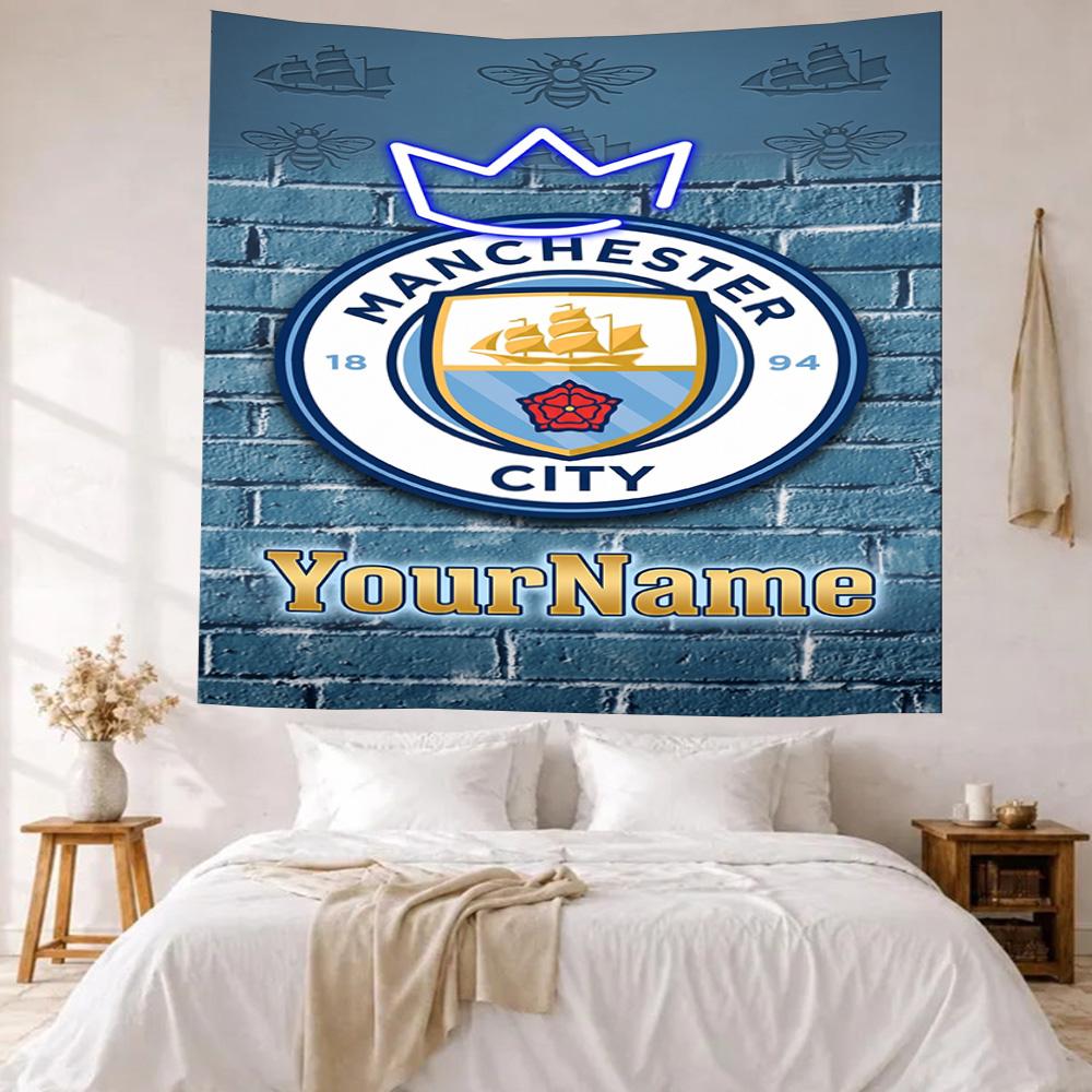 Manchester City Custom Your Name Wall Decor Tapestry Art For Pet Memorial Birthdaywedding Party Backdrop Family Gift