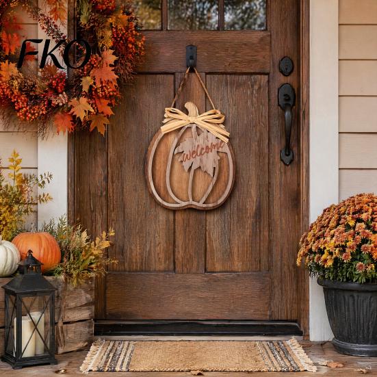 Party Atmosphere Decorations 5Pcs Fall Wooden Pumpkin Door Hanger for Front Door, Rustic Theme Sign Farmhouse Welcome Autumn Thanksgiving Wall