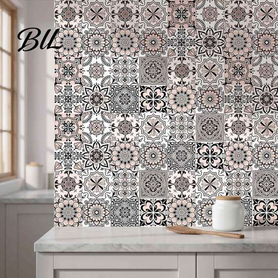 Floral Tile Stickers for Cabinets 3Pcs 2D Retro Stickers, Self-Adhesive Waterproof Oil Proof Wall Easy Apply Tiles Renters Decals, Peel & Stick