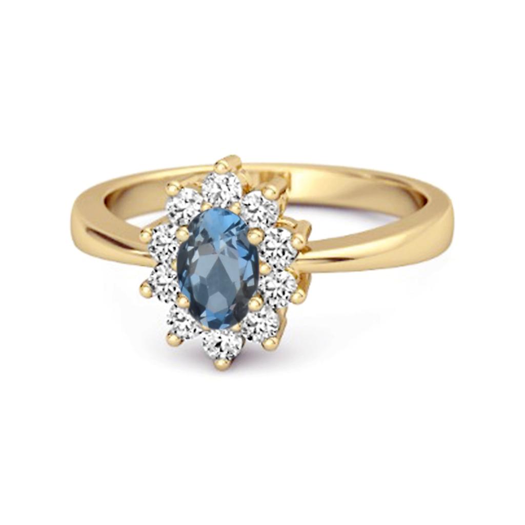 London Blue Topaz Classic Halo Ring - 925 Sterling Silver Gold Vermeil