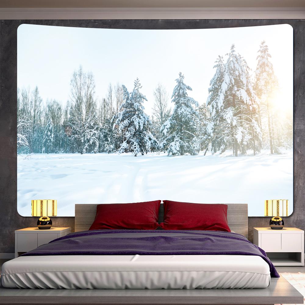 Лес Рождественская елка Снежная сцена Домашний декор Художественный гобелен Богемная психоделическая сцена Настенная подвеска на стену спальни