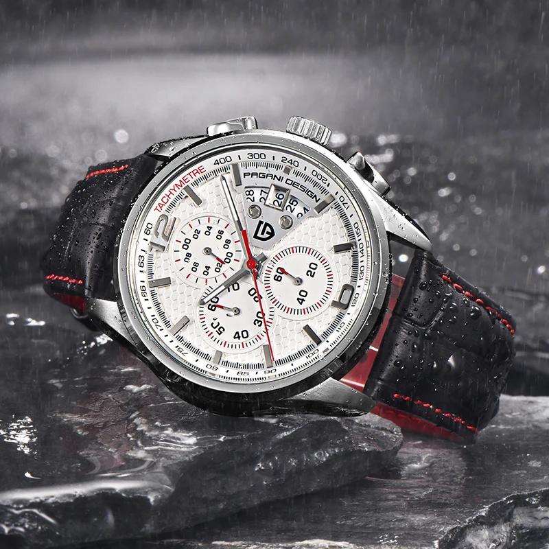 PAGANI DESIGN PD-3306 Многофункциональные водонепроницаемые спортивные мужские часы-хронограф Кожаные Кварцевые Военные часы Relogio Masculino