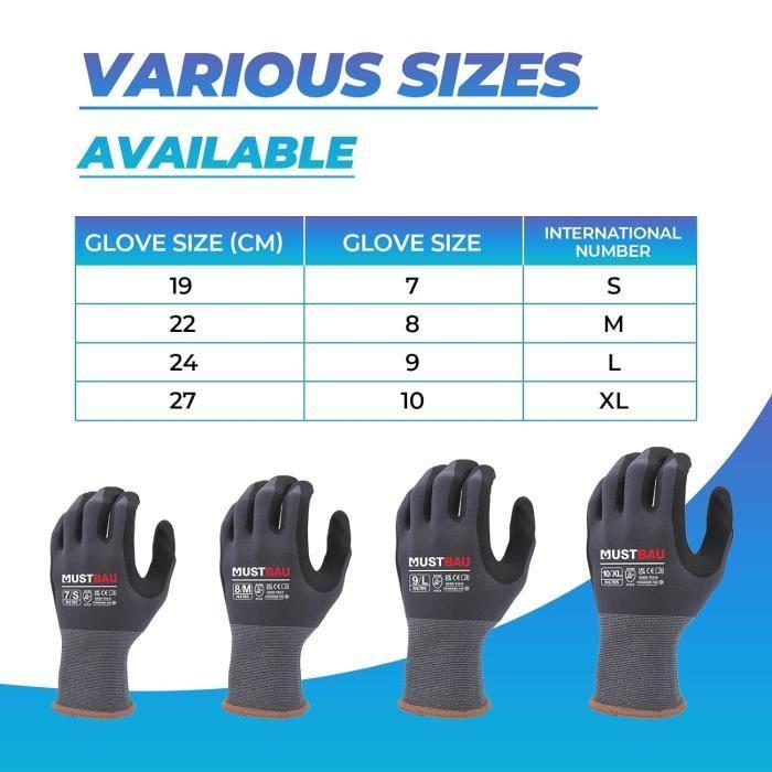 Gants de Travail - Mustbau - N1705 - Écran Tactile - Résistants à l'Abrasion - Taille XL
