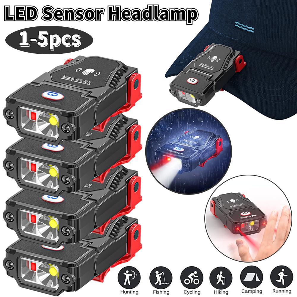 Портативный светодиодный сенсорный налобный фонарь, супер яркий клипсовый светильник, фара для кемпинга, перезаряжаемый регулируемый угол для бега, пешего туризма