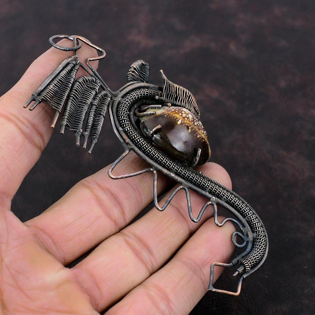 Кулон из ракушки каури, медная проволока, кулон, медные украшения ручной работы, кулон с драгоценным камнем, ювелирные изделия в виде дракона, уникальный стиль, кулон, подарок для женщин