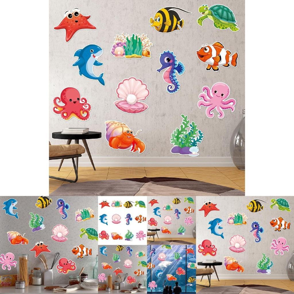 Наклейки на стену на день рождения в подводном стиле с морскими звездами, черепахами и акулами — идеальное украшение для детской вечеринки и фотосессии.