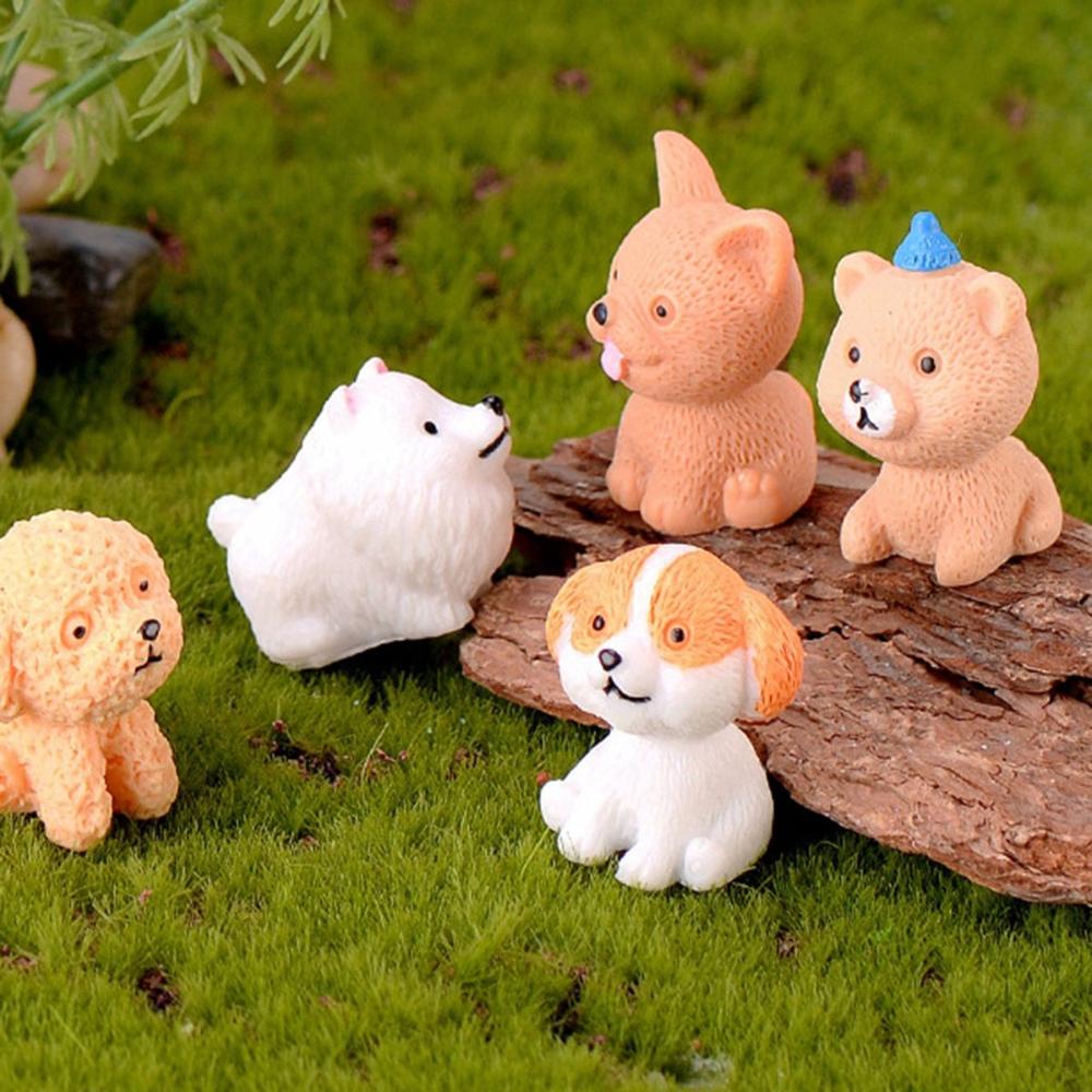 Home Decor Cute Mini Resin Puppy Statue Figurines Cake Decoration Animal Miniature Dog Ornament