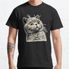 Men Fashion Casual Short Sleeves Surprised Cat Cute Kitten Black Tees Oversized T-shirts