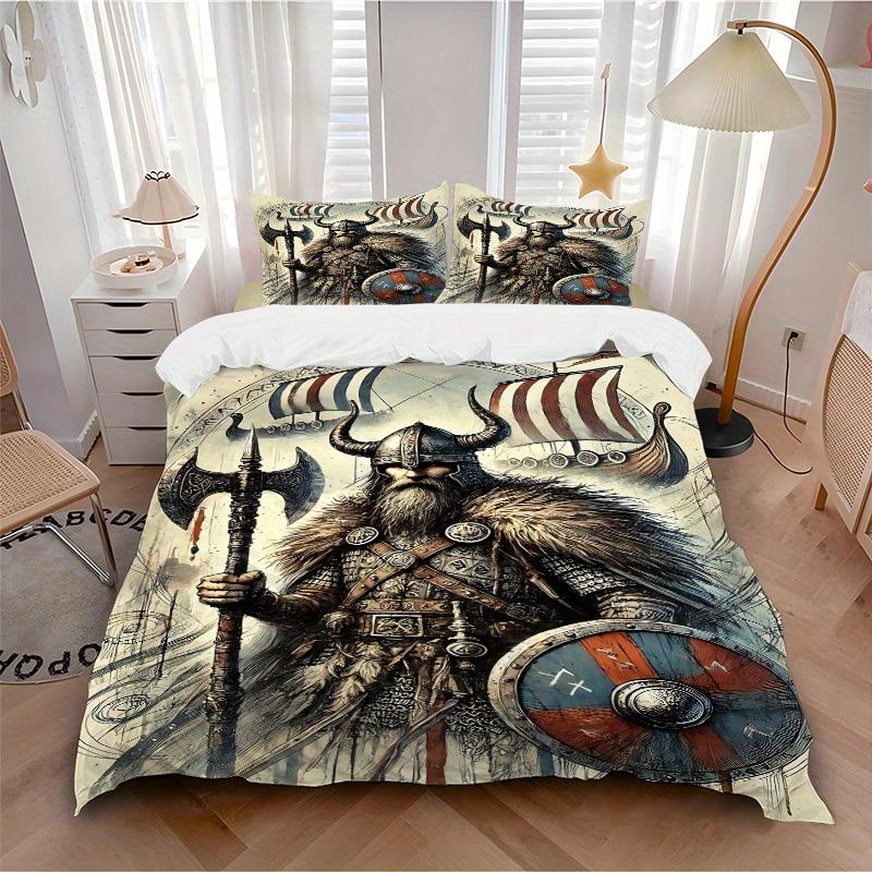 3pcs Viking Warrior Soft Comfortable Bedding set, For Bedroom, Guest Room And Dorm, All - Season Use, High-Definition Printing163