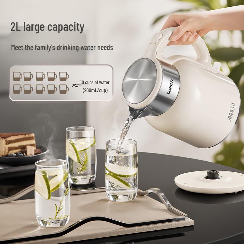 SUPOR 2L Fast Boil Electric Kettle with Titanium Inner Pot CN plug (adapter included)