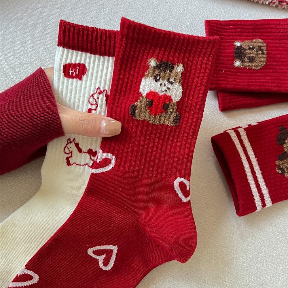 Cotton Cartoon Red Socks Soft Zodiac Year Socks Cute Year of The Horse Socks  Gift