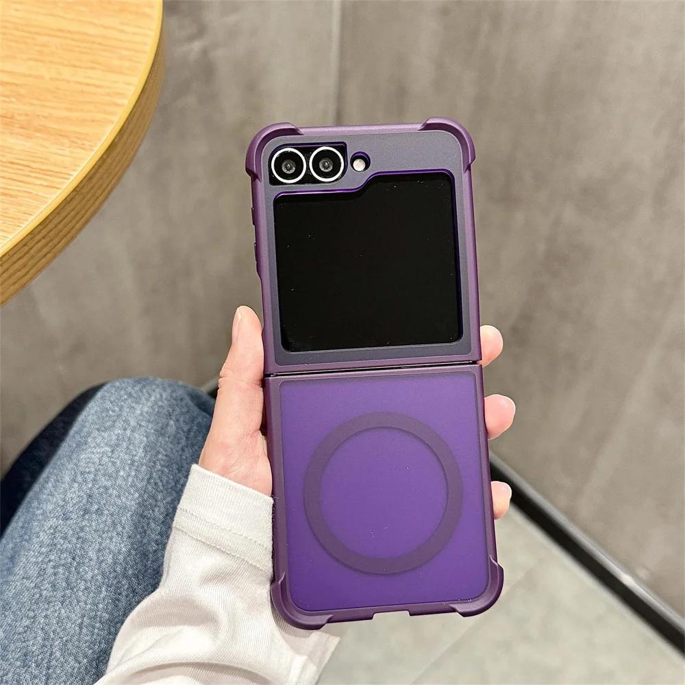 Магнитный полупрозрачный матовый чехол для телефона MagSafe для Samsung Galaxy Z Flip 6 5 4 3 Flip6 Flip5 Flip4 Flip3 5G Противоударный чехол