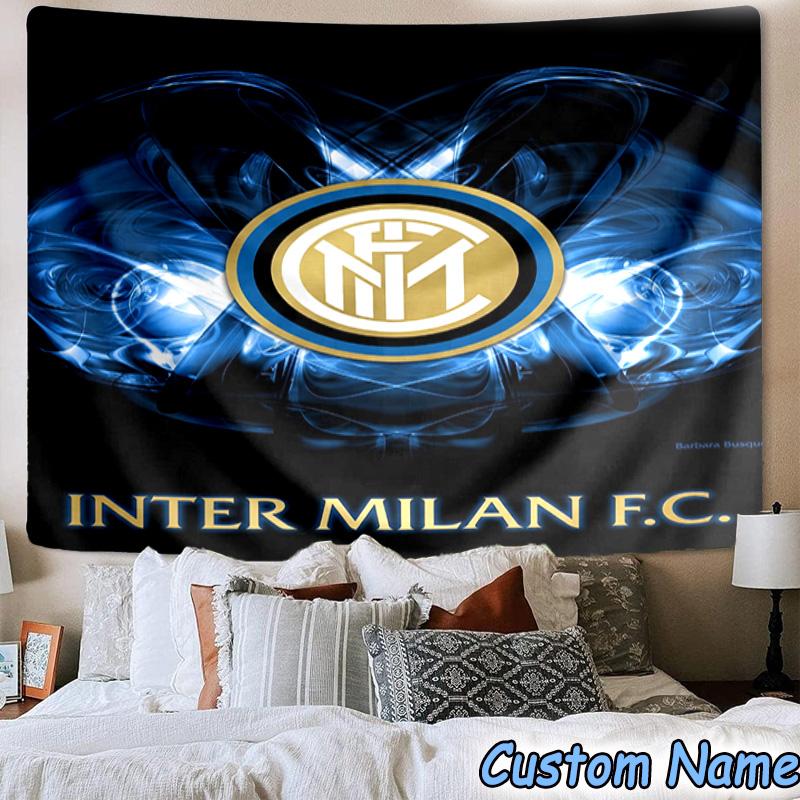 Custom Name Inter Milan Emblem Printed Tapestry, for Bedroom,Livingroom, dormitory, Large Wall Decor, Fabric Decor Fan Birthday Gifts