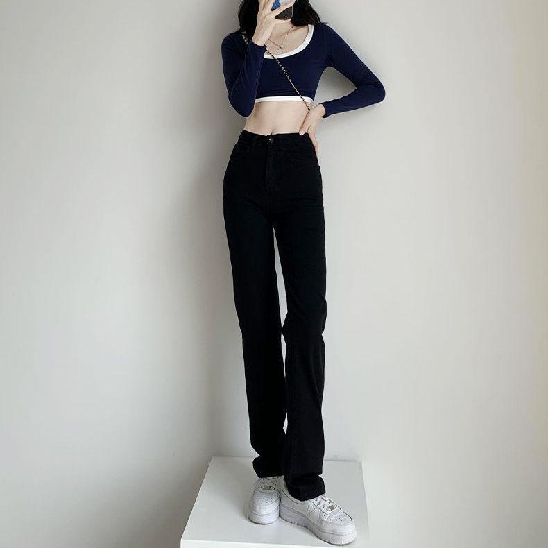 Женские узкие прямые коричневые джинсы в стиле ретро с высокой талией и корейским колоритом