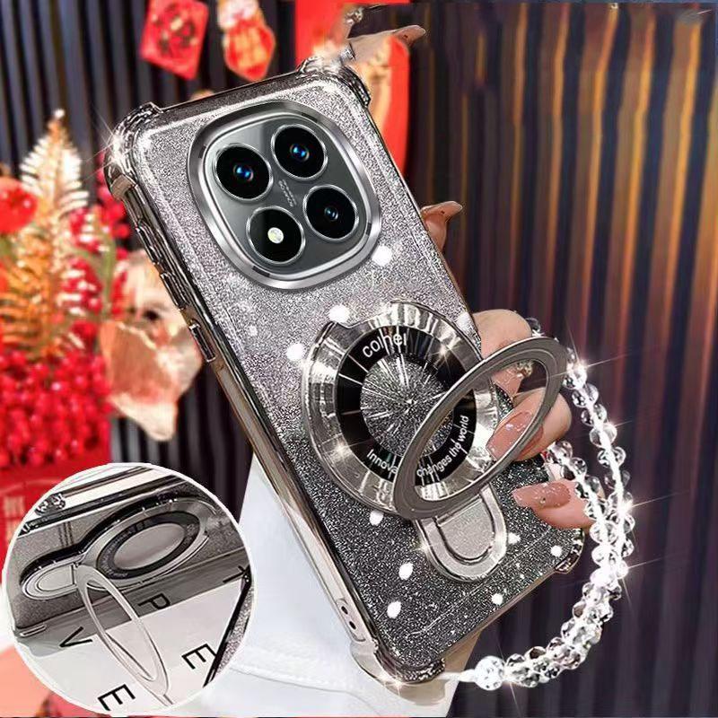 Для Xiaomi Redmi Note 14 13 12 11 10 9 Pro 14C 12C 13C 10C 9C 9T Противоударный чехол Блестящий Магнитный держатель-подставка Чехол-браслет