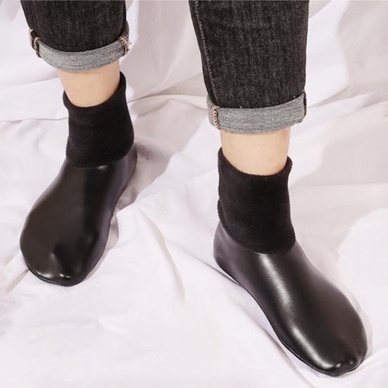 Носки-тапочки из искусственной кожи для мужчин, водонепроницаемые, теплые, для дома, нескользящие, на флисовой подкладке, зимние носки для спальни, игровой комнаты, для ношения на улице